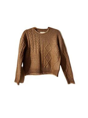 Rachel Zoe Women's Tan Cable Knit Crew Neck Long Sleeve Sweater NEW